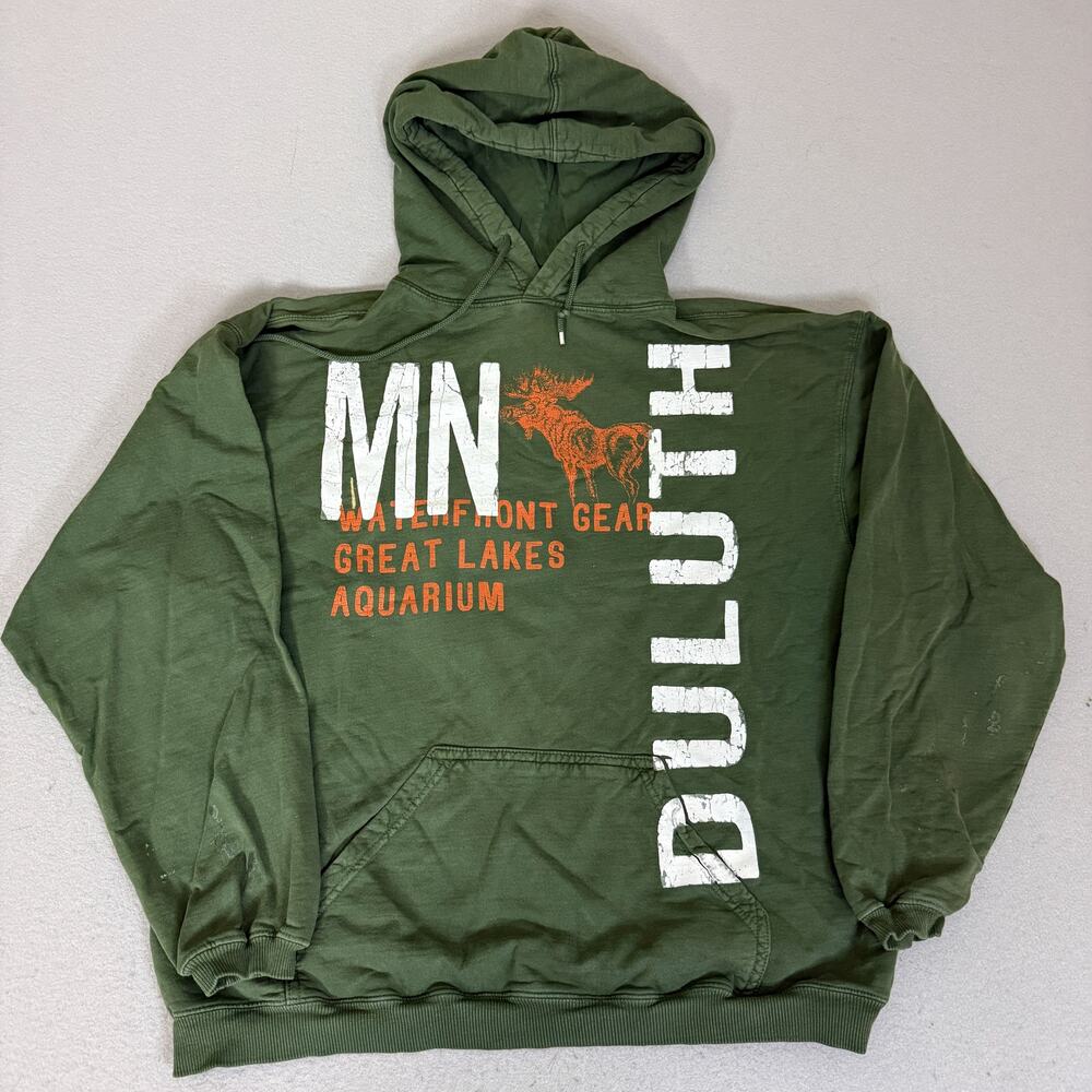 Genuine Merch Duluth MN Hoodie Medium Green Great Lakes Aquarium Graphic